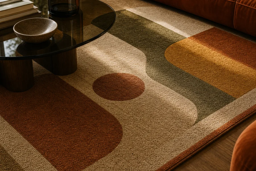Geometric rug for 70s dining room