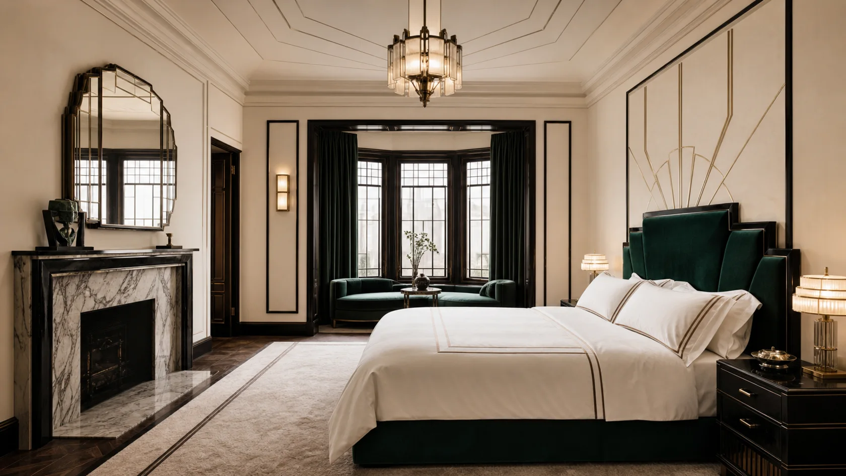 Emerald Velvet Art Deco Bedroom