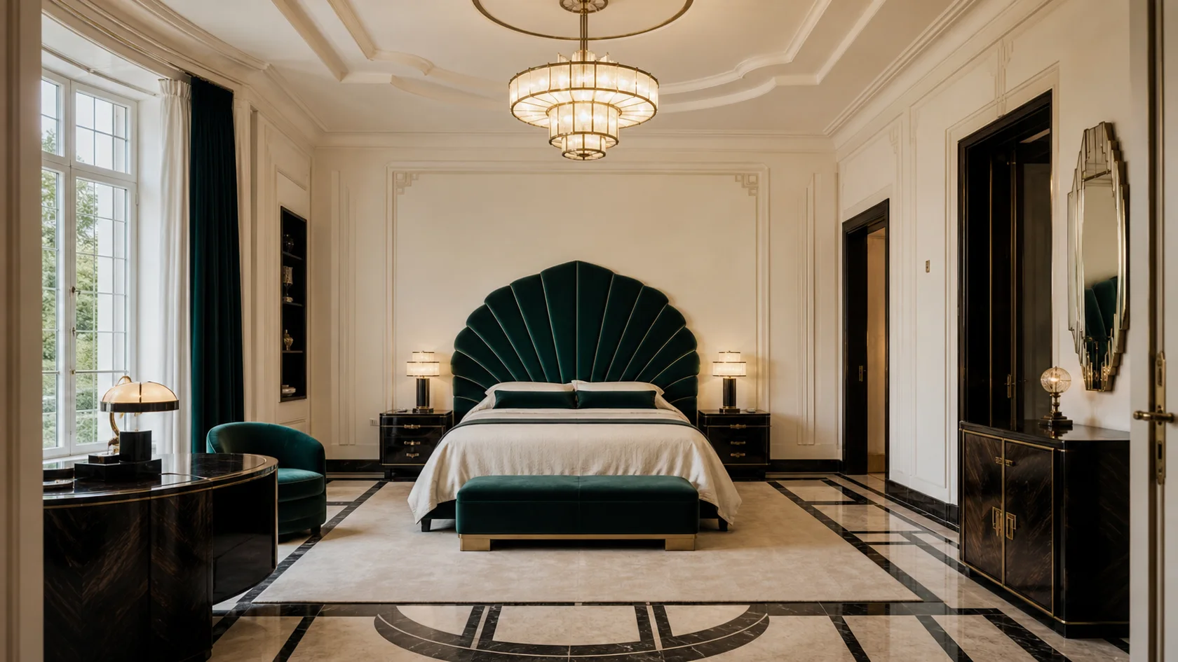Fan Headboard Art Deco Bedroom