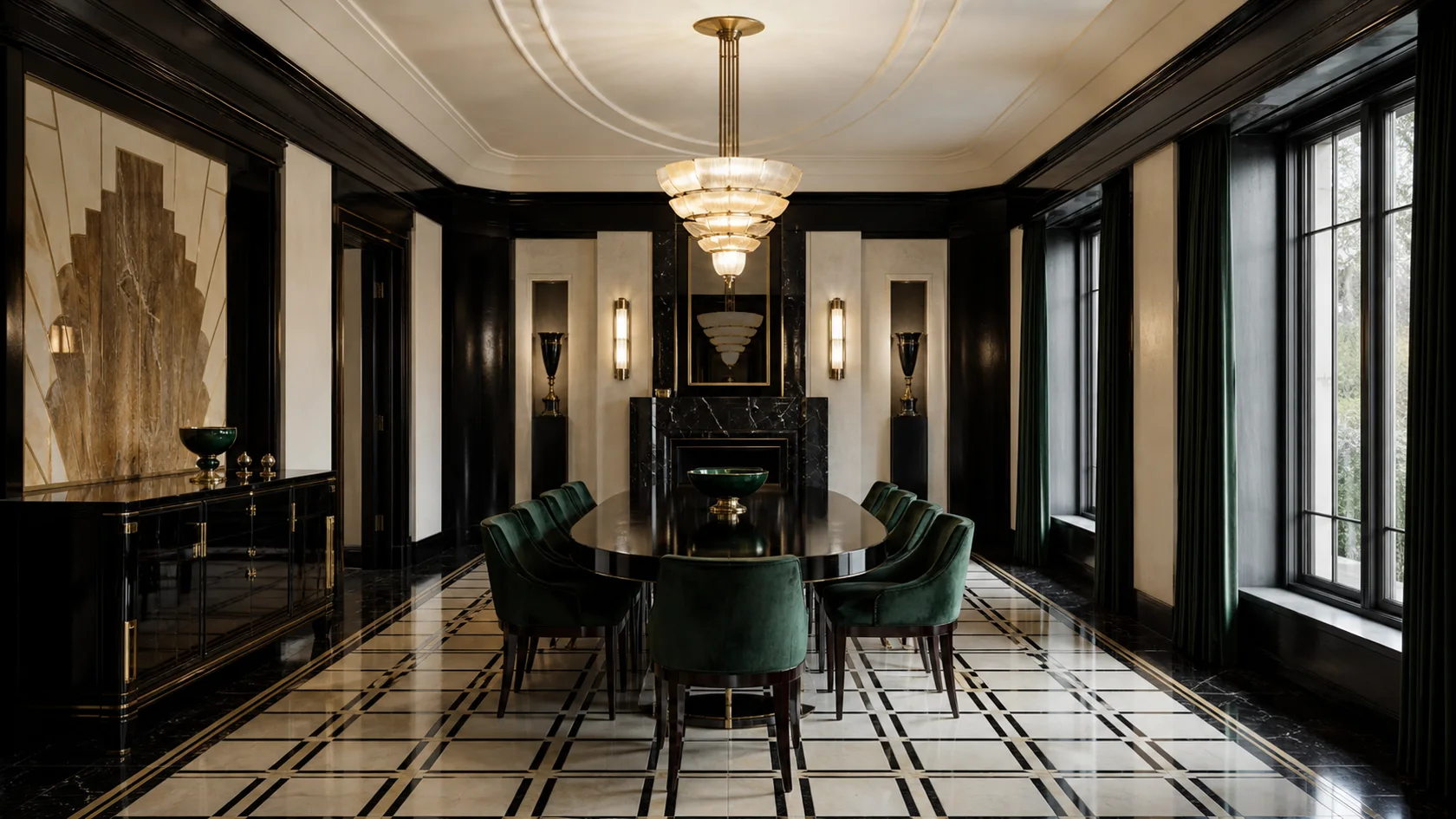 Lacquer And Stone Art Deco Dining Room