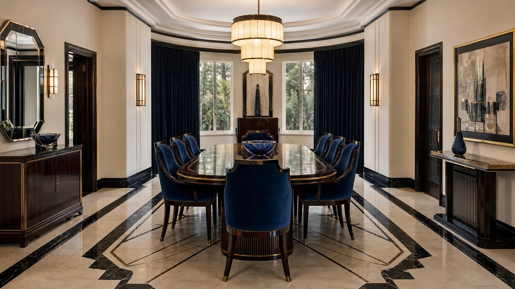 Sapphire Velvet Art Deco Dining Room
