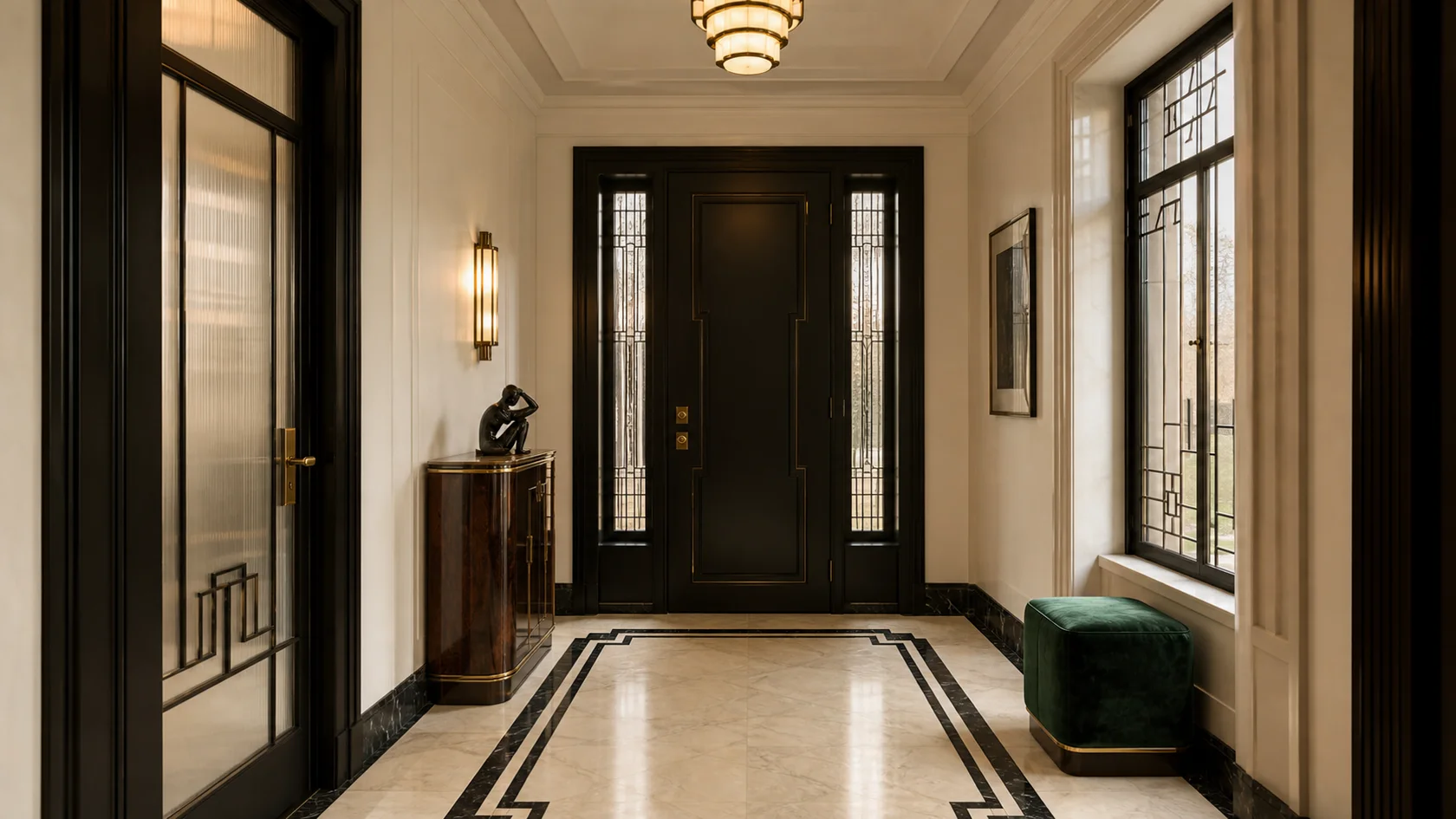 Compact Border Art Deco Entryway & Hallway