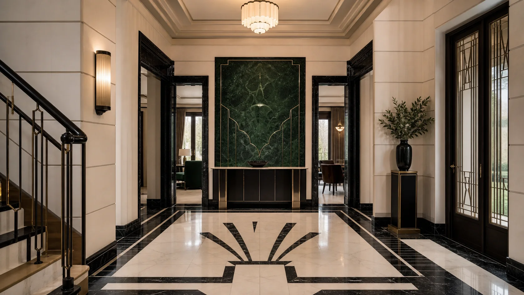 Emerald Panel Art Deco Entryway & Hallway
