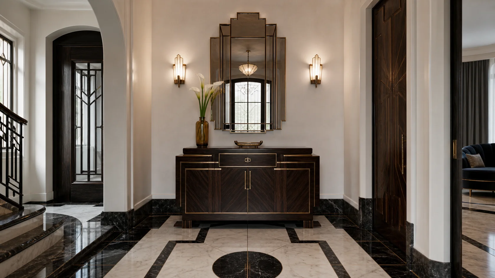 Stepped Console Art Deco Entryway & Hallway