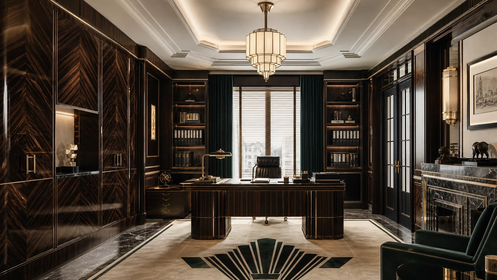 Bookmatched Library Art Deco Home Office