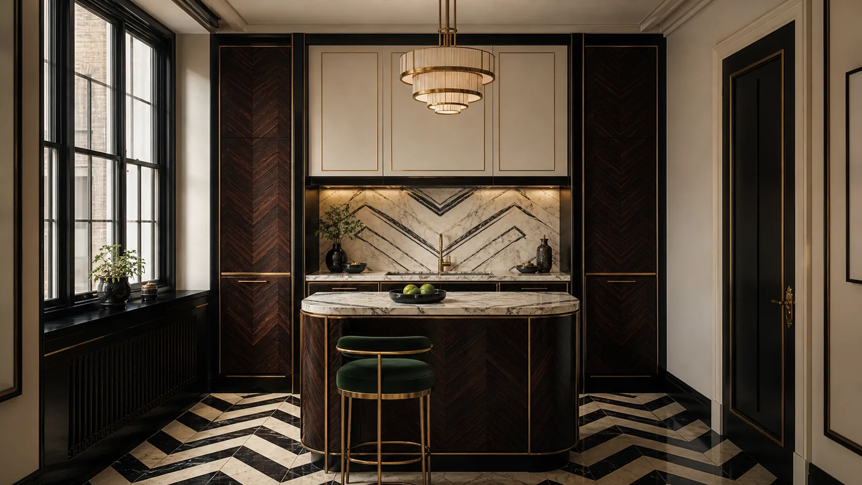 Compact Chevron Art Deco Kitchen
