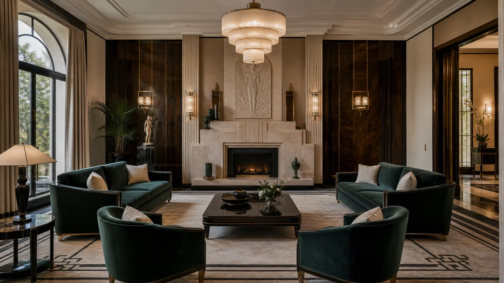 Stepped Hearth Art Deco Living Room