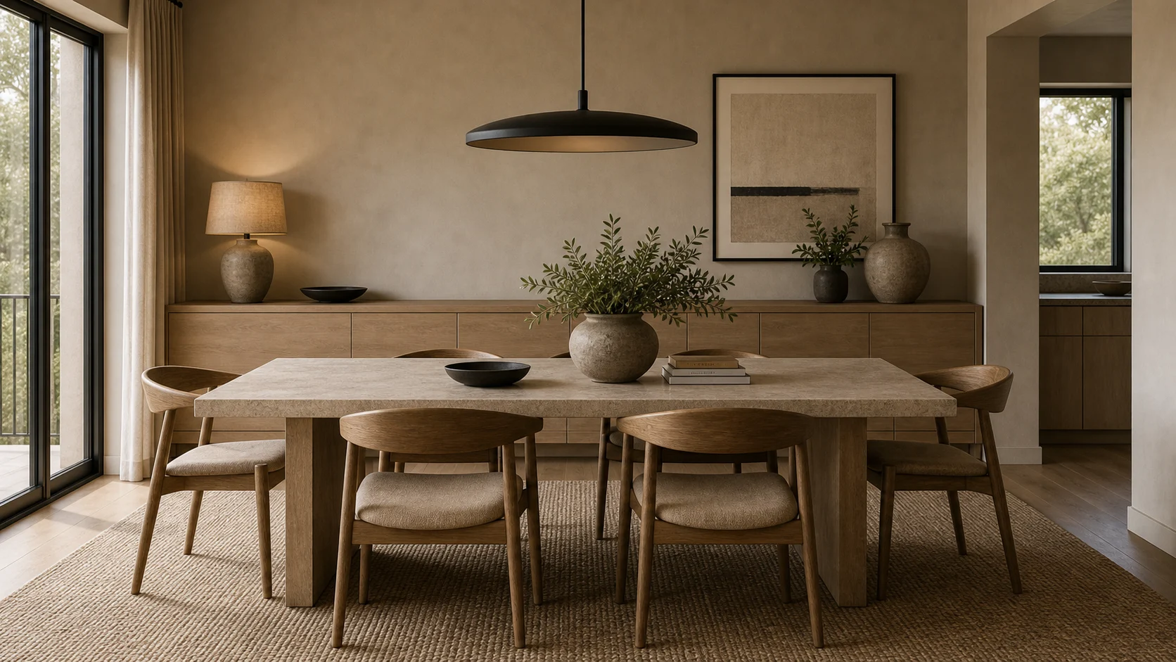 Honed stone detail Contemporary Dining Room