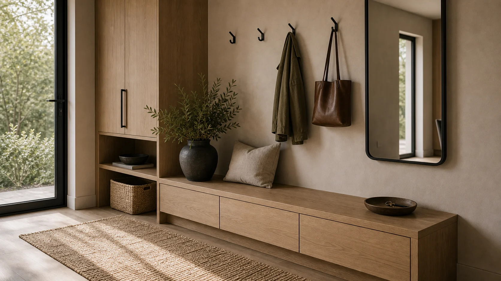 Pale oak detail Contemporary Entryway & Hallway