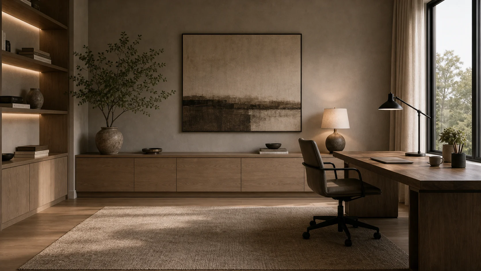 Contemporary low storage wall for office