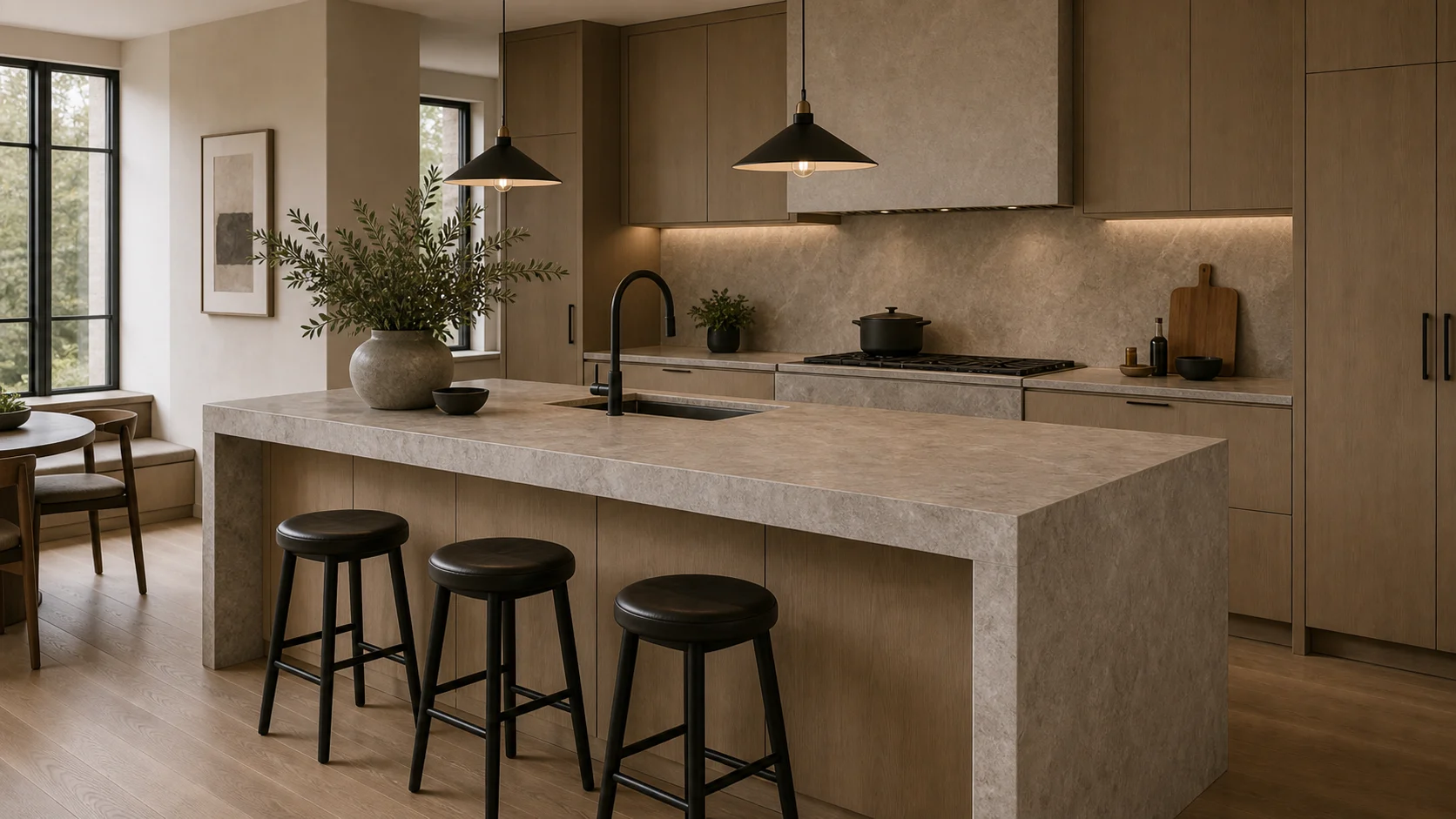 Honed stone surface for contemporary kitchen