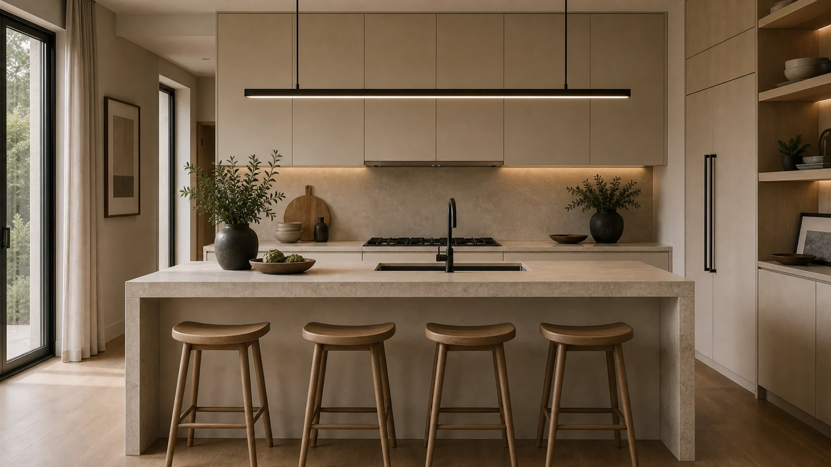 Linear pendant Contemporary Kitchen