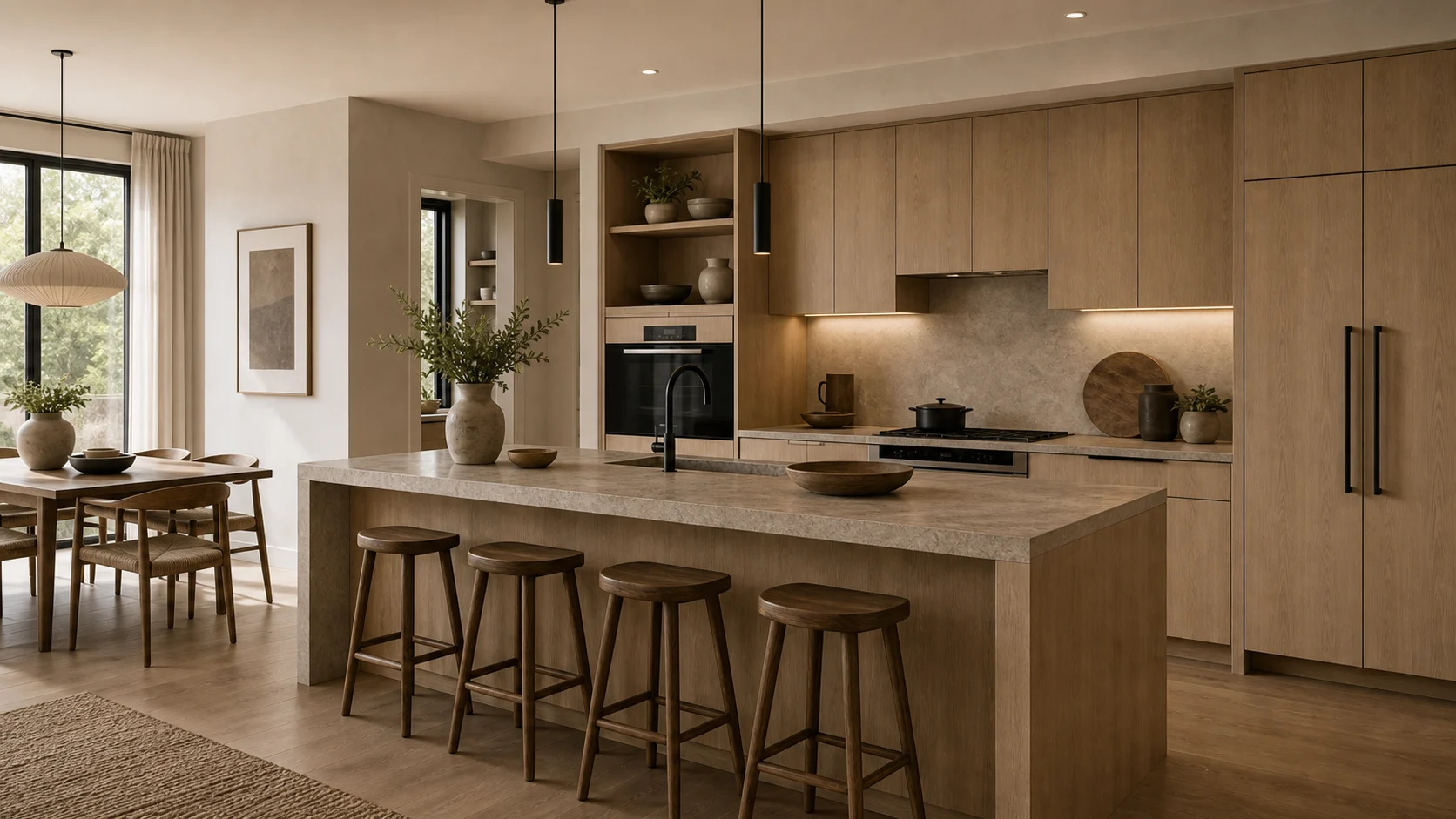 Pale oak warmth in a contemporary kitchen