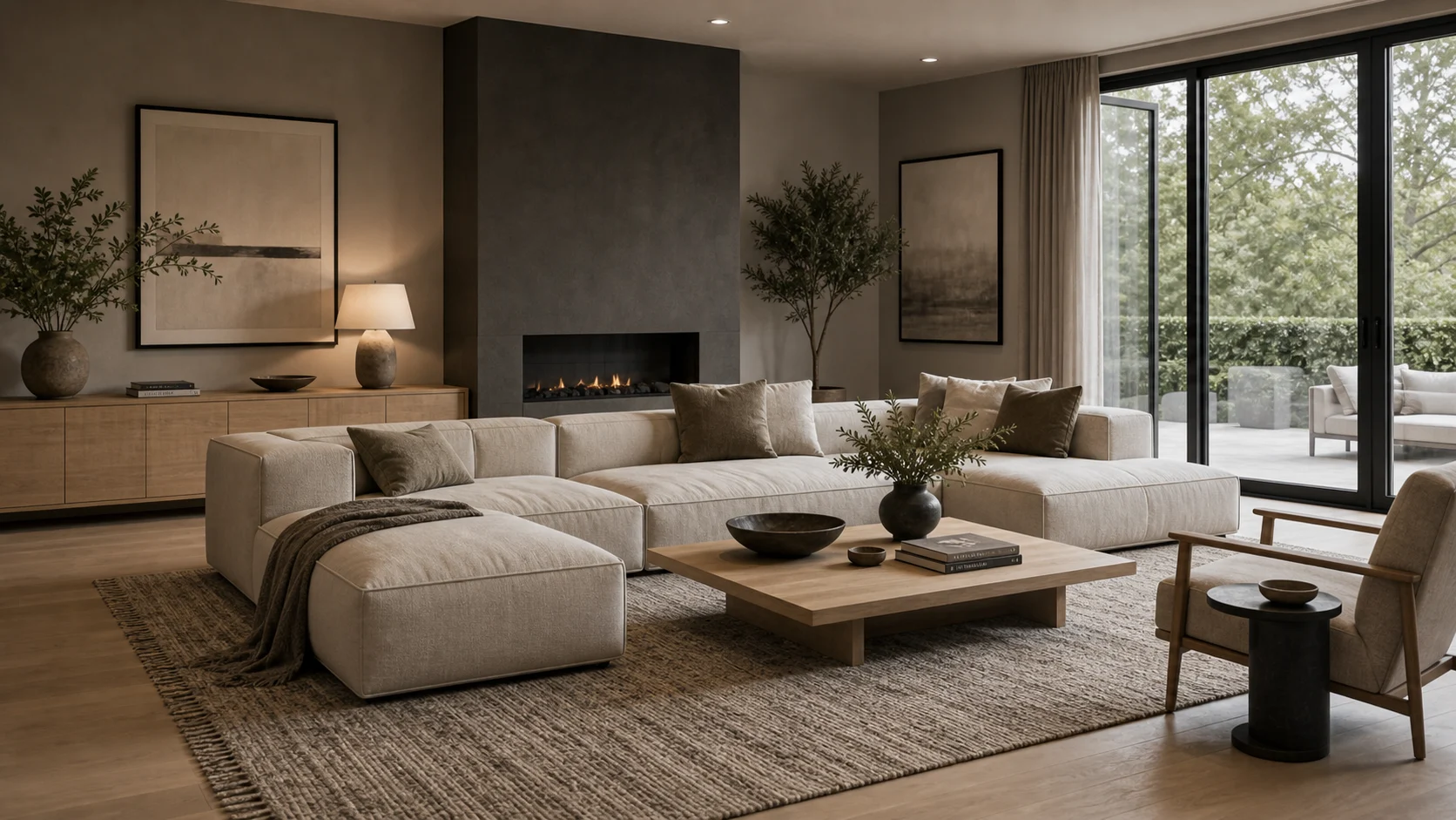 Modular sofa anchoring a contemporary living room