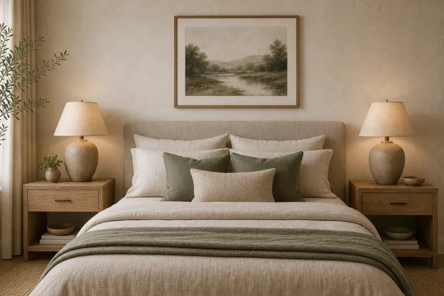 Paired bedside lamps for Feng Shui interior design