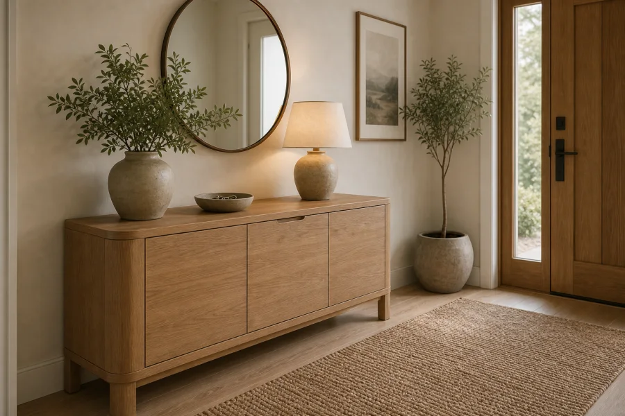 Closed storage console for Feng Shui office