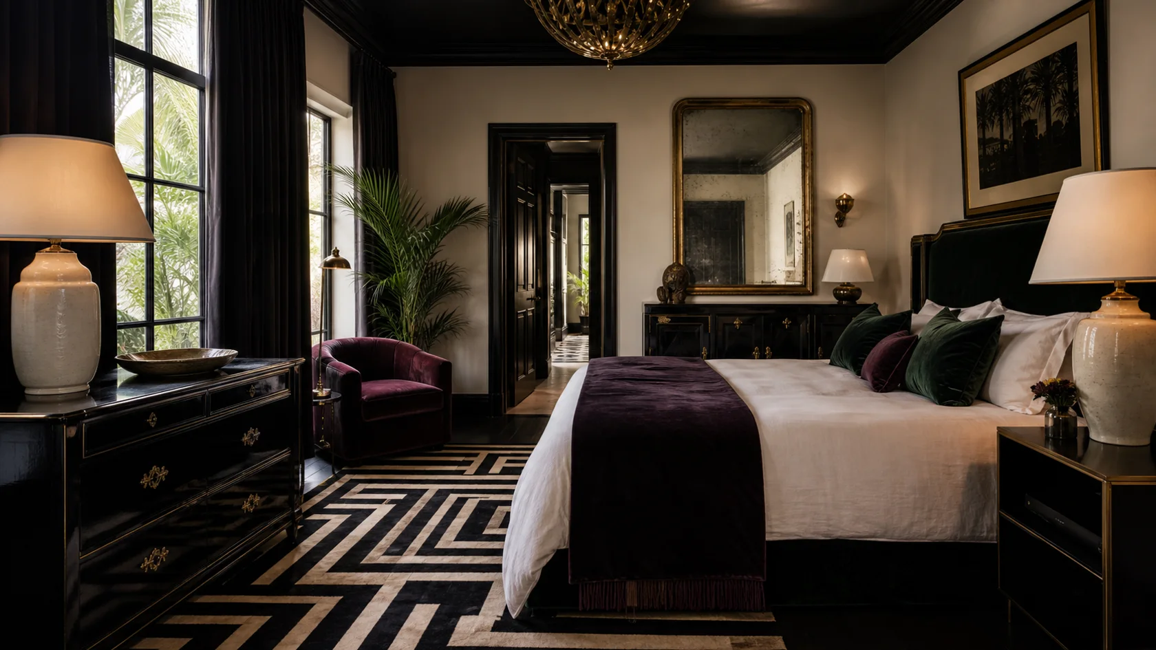 Lacquer And Mirror Hollywood Regency Bedroom
