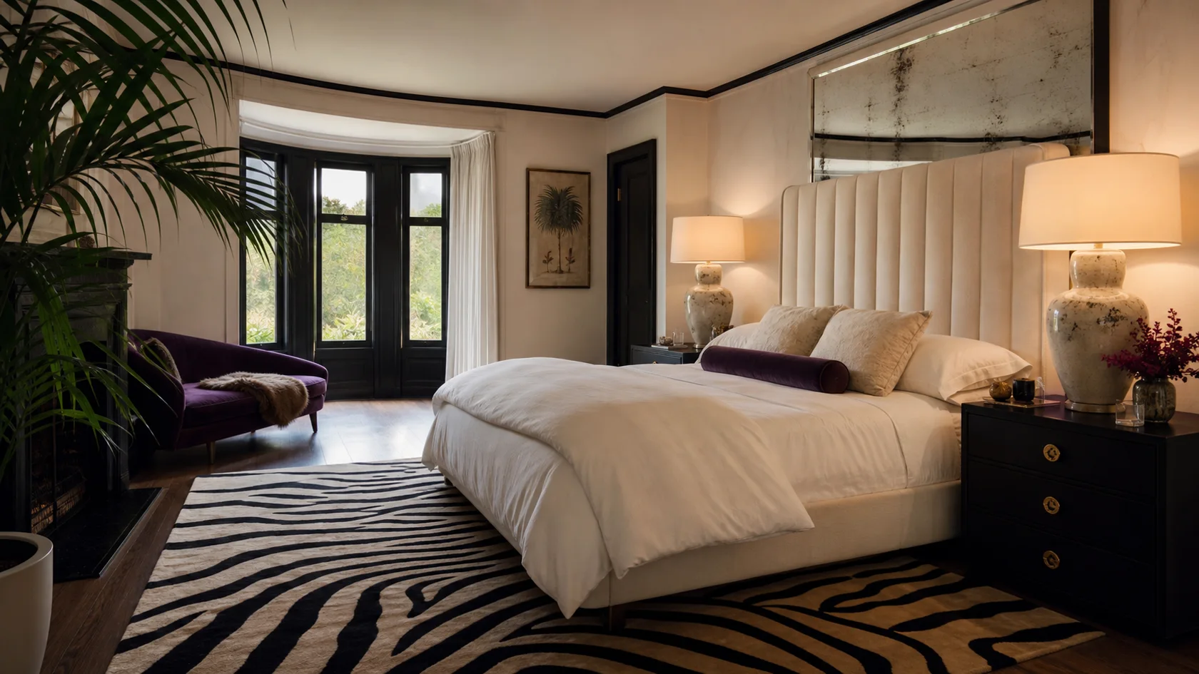 Tall Headboard Hollywood Regency Bedroom