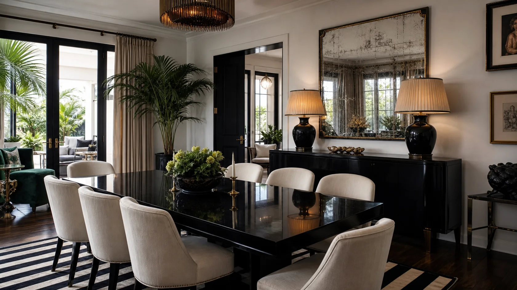 Black Lacquer Hollywood Regency Dining Room