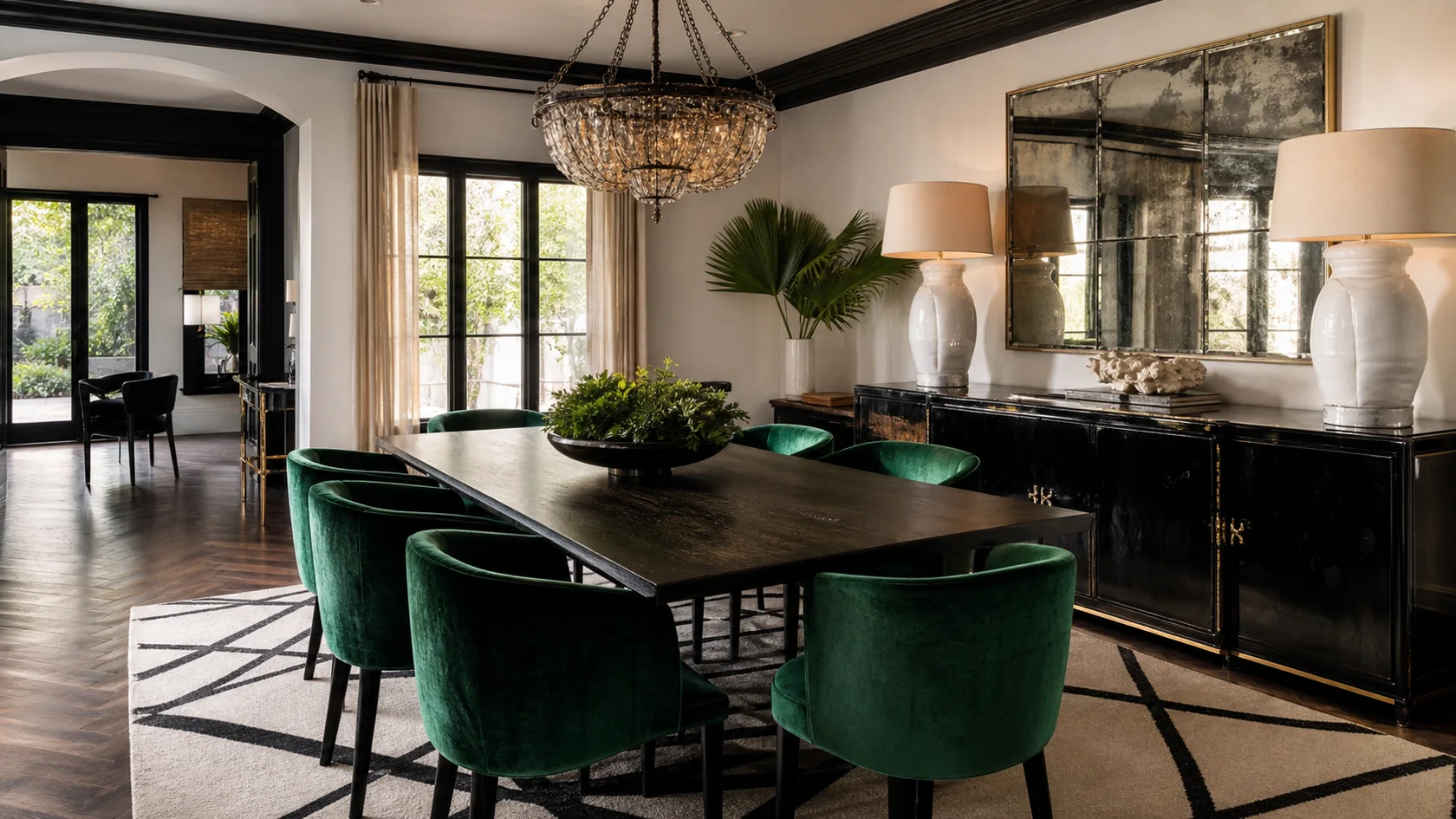 Emerald Chairs Hollywood Regency Dining Room