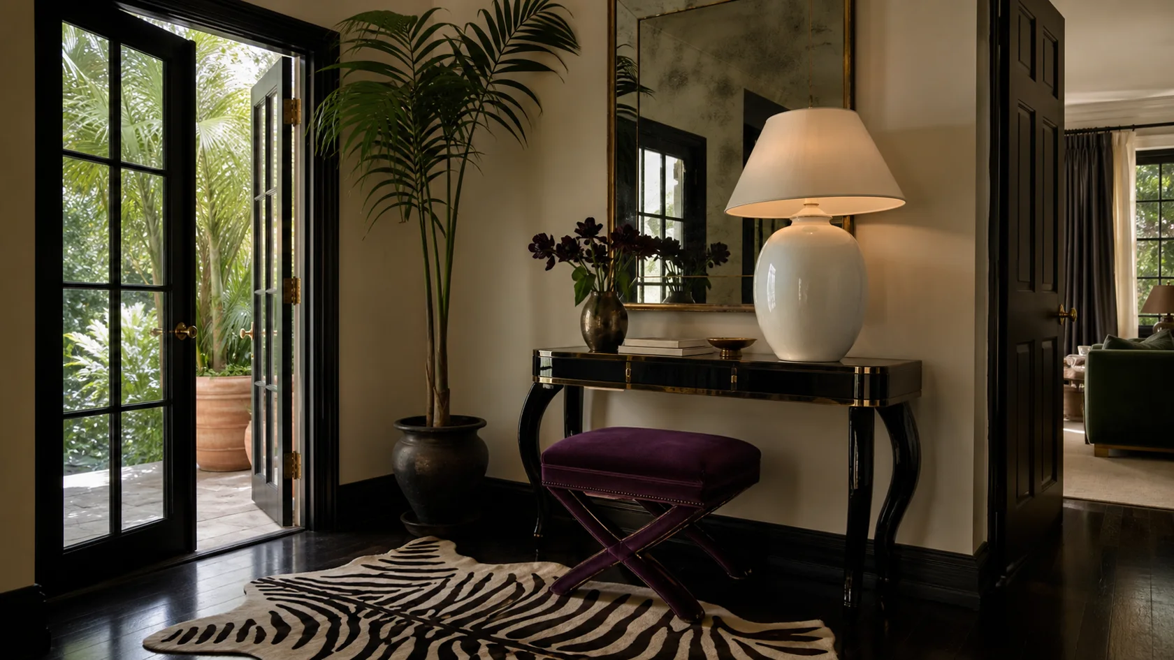 Compact Arrival Hollywood Regency Entryway & Hallway