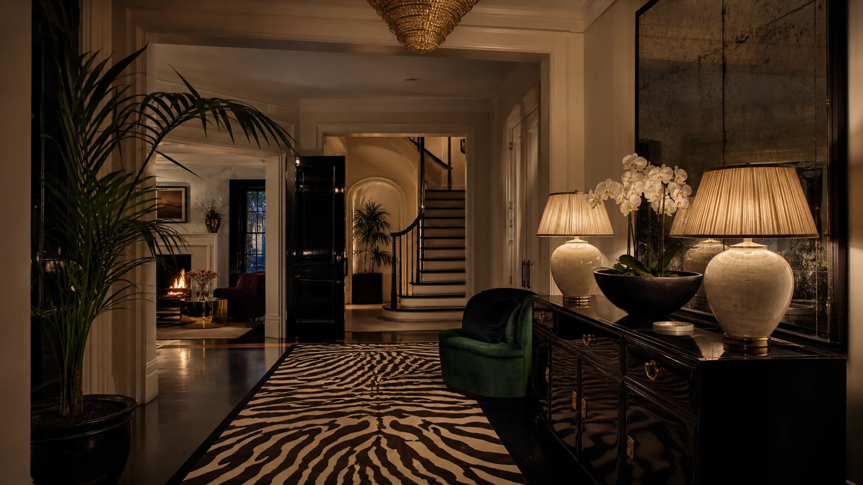Evening Lamps Hollywood Regency Entryway & Hallway