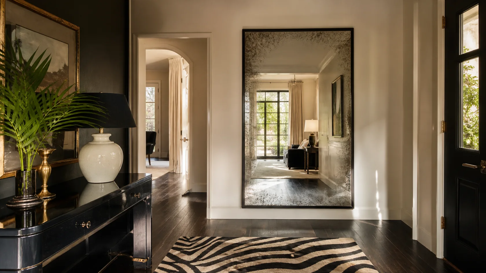 Oversized Mirror Hollywood Regency Entryway & Hallway