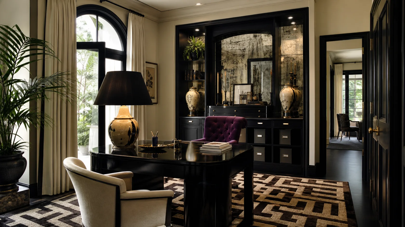 Mirrored Library Hollywood Regency Home Office