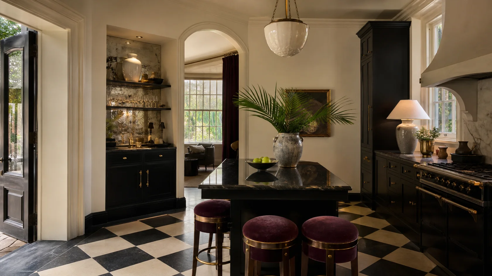 Aged Mirror Niche Hollywood Regency Kitchen