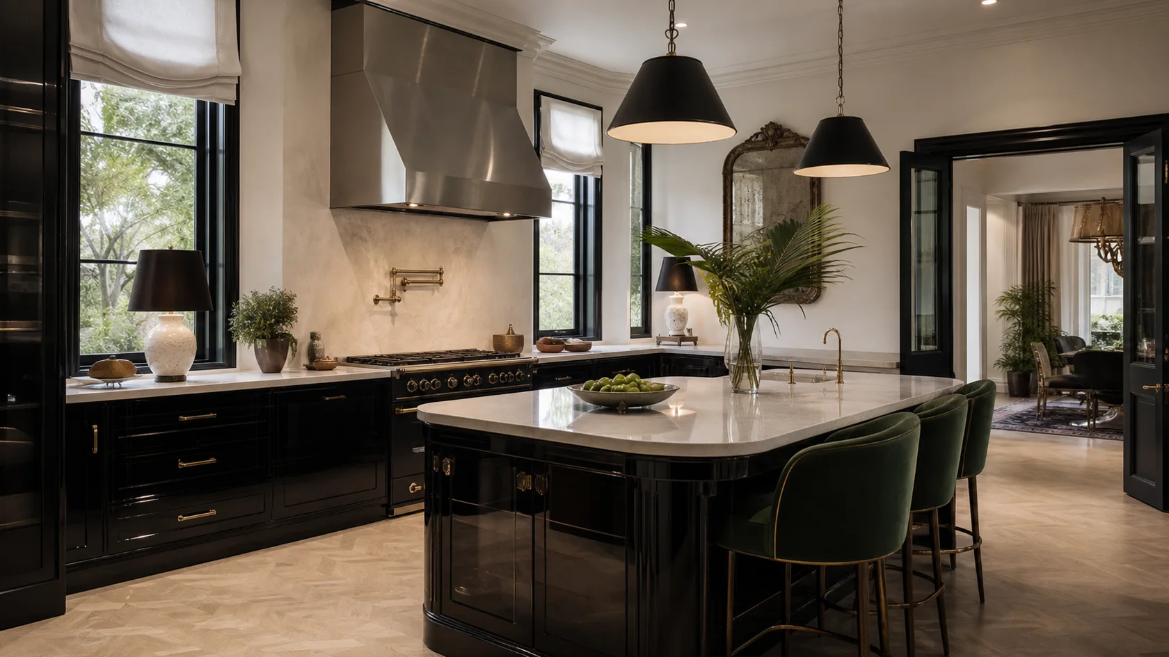 Lacquered Island Hollywood Regency Kitchen