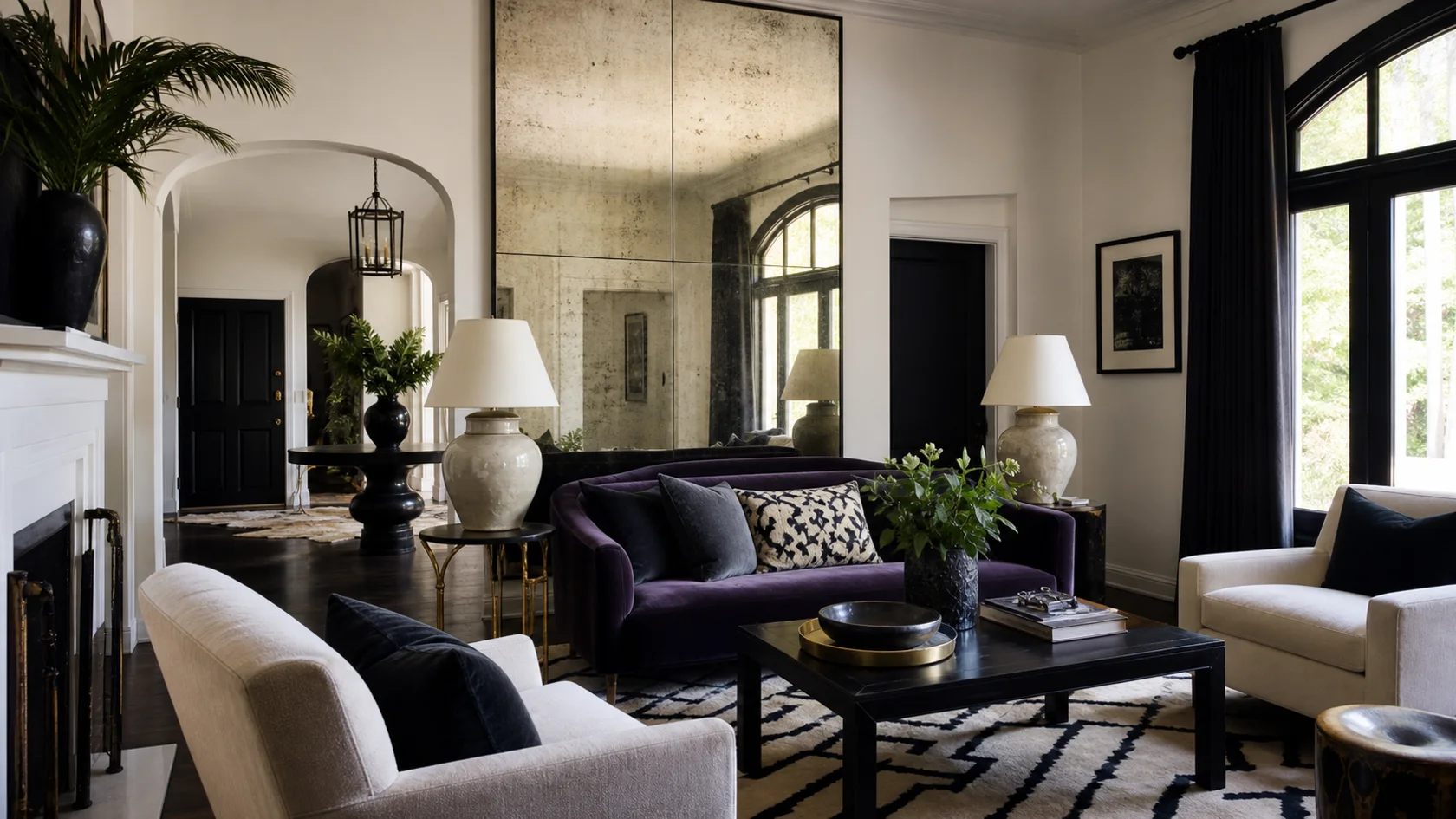 Aged Mirror Hollywood Regency Living Room