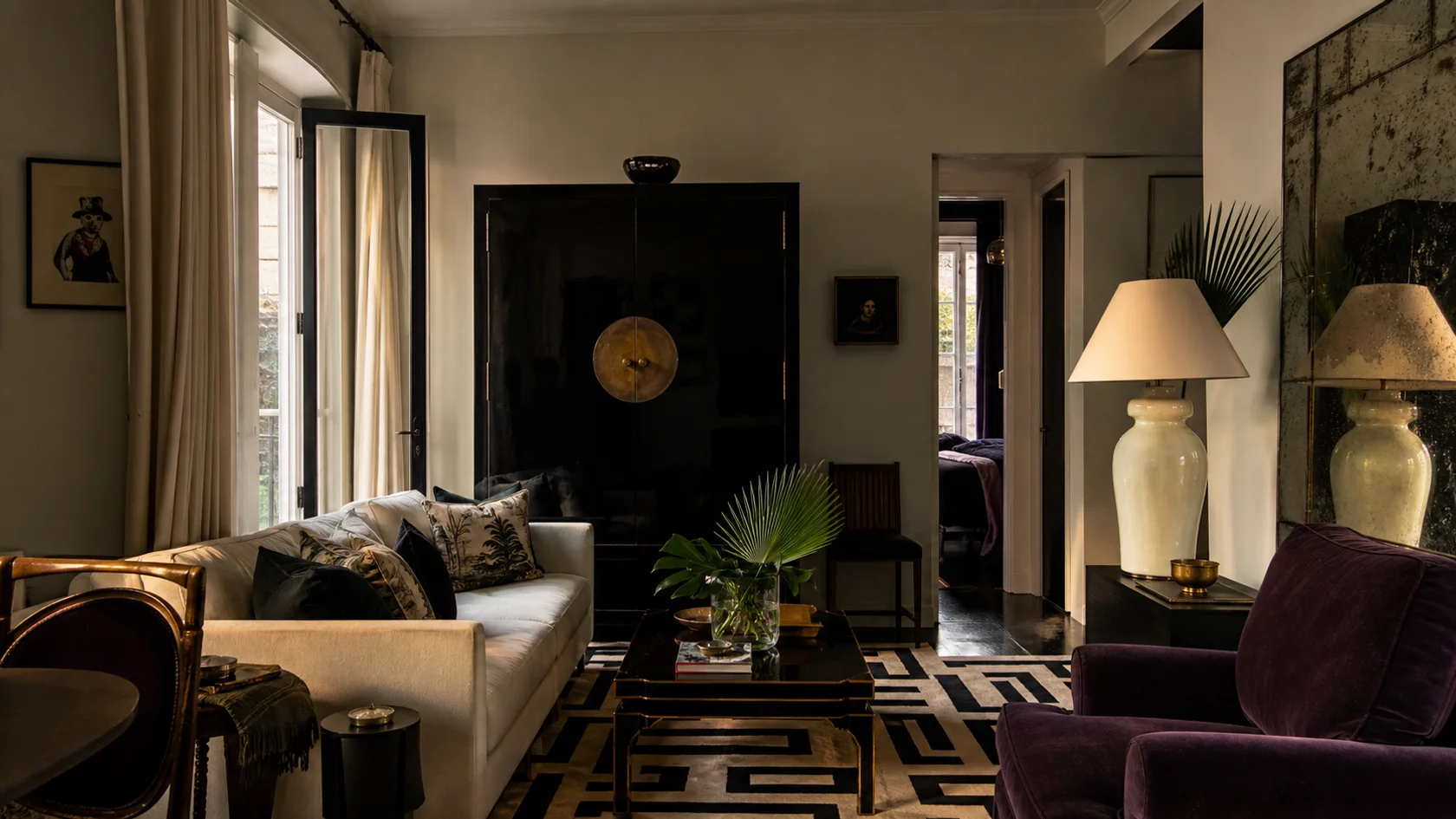 Compact Drama Hollywood Regency Living Room
