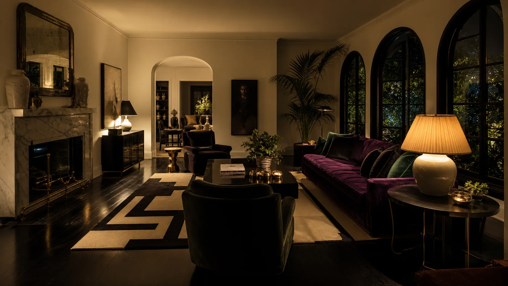 Evening Cinema Hollywood Regency Living Room
