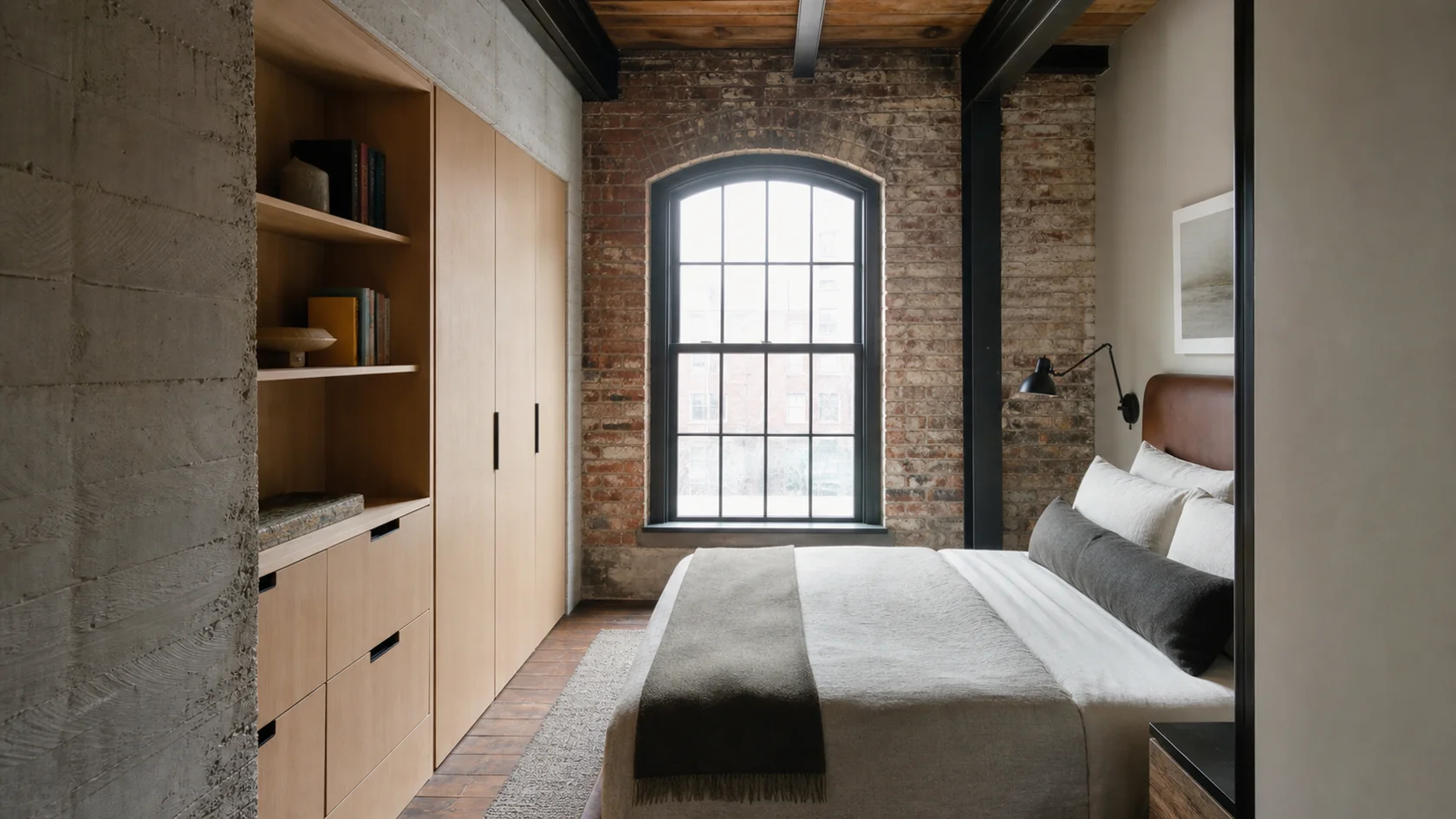 Compact Masonry Industrial Bedroom