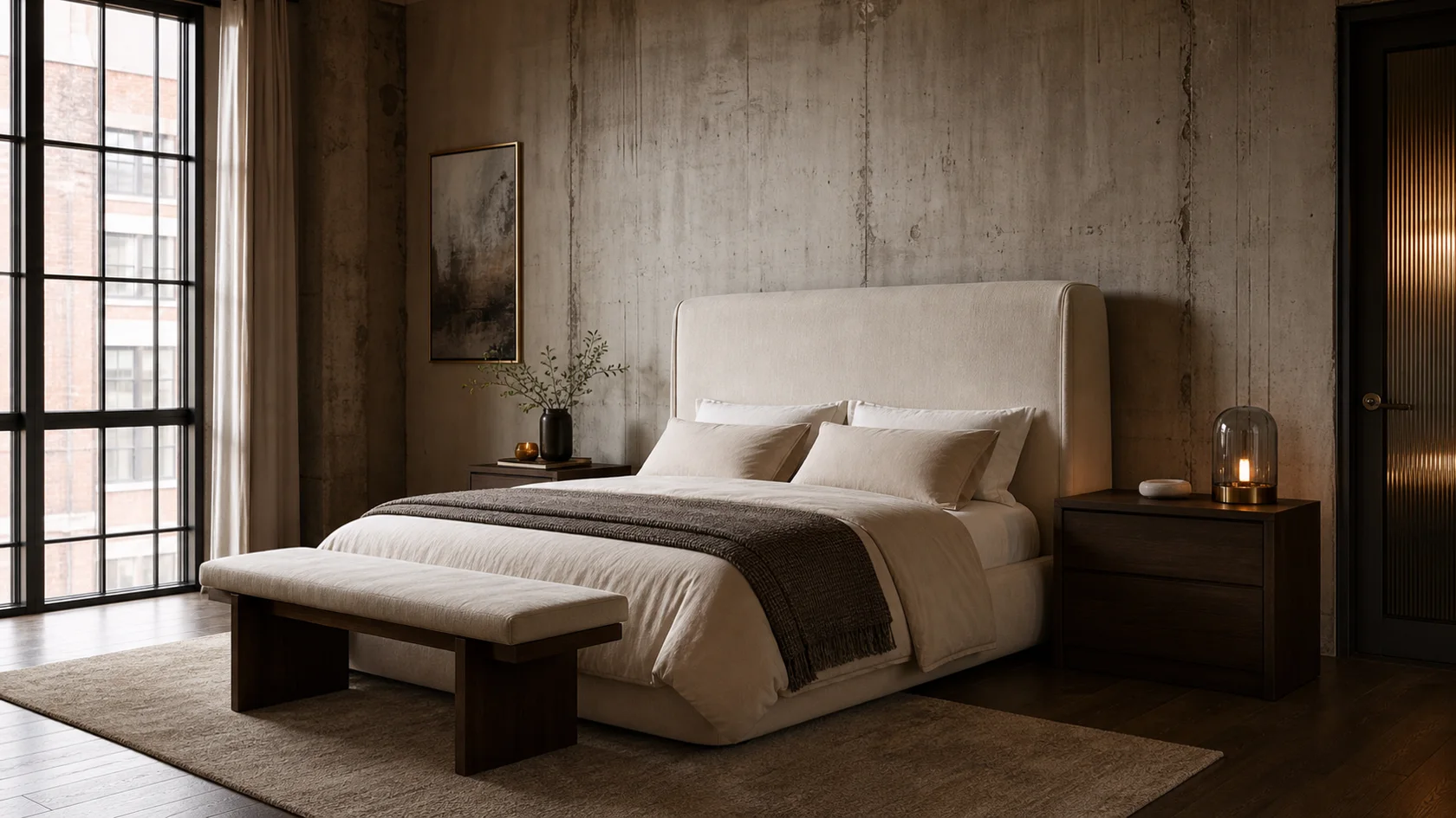 Upholstered Loft Industrial Chic Bedroom