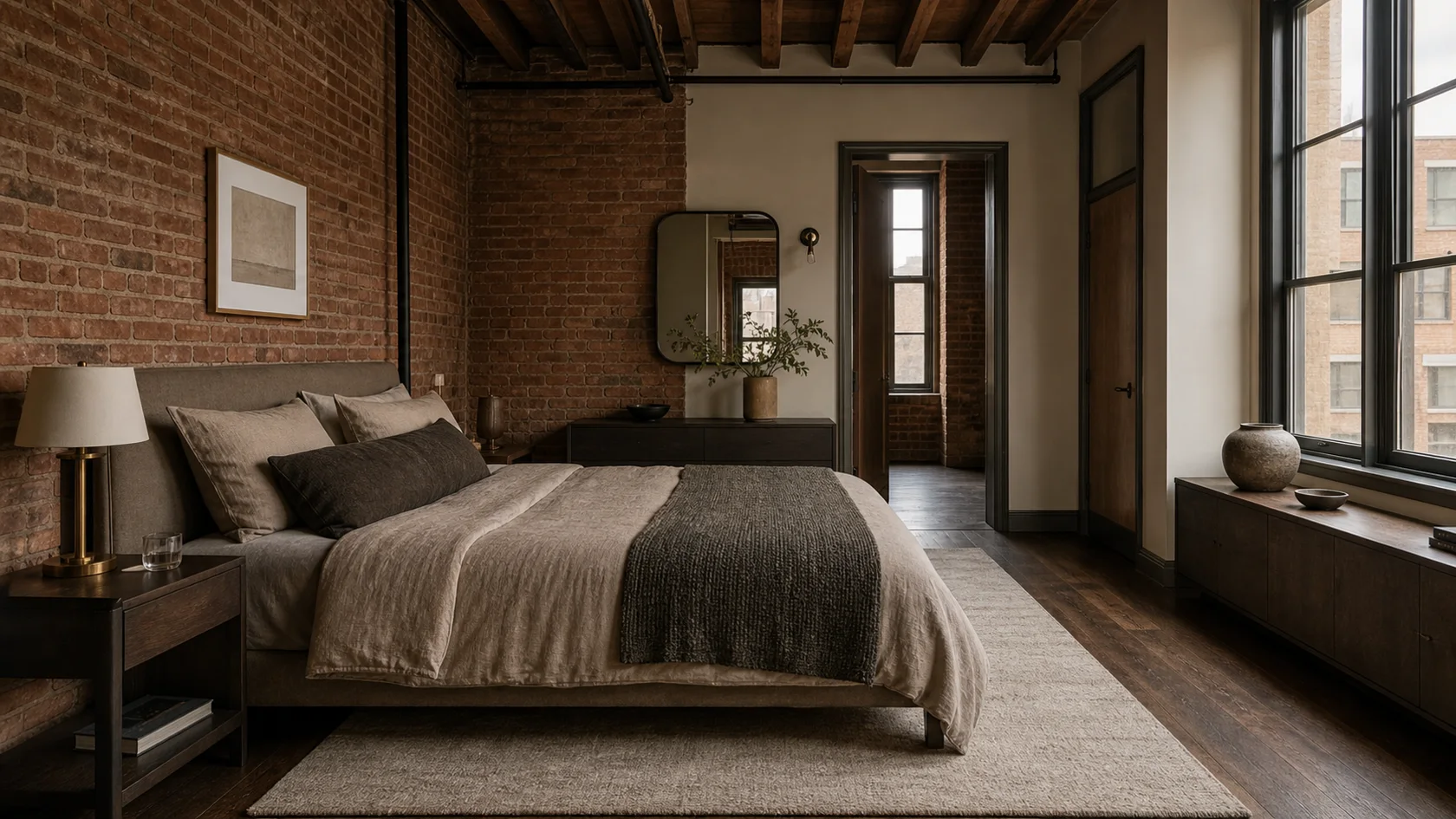 Warm Brick Industrial Chic Bedroom