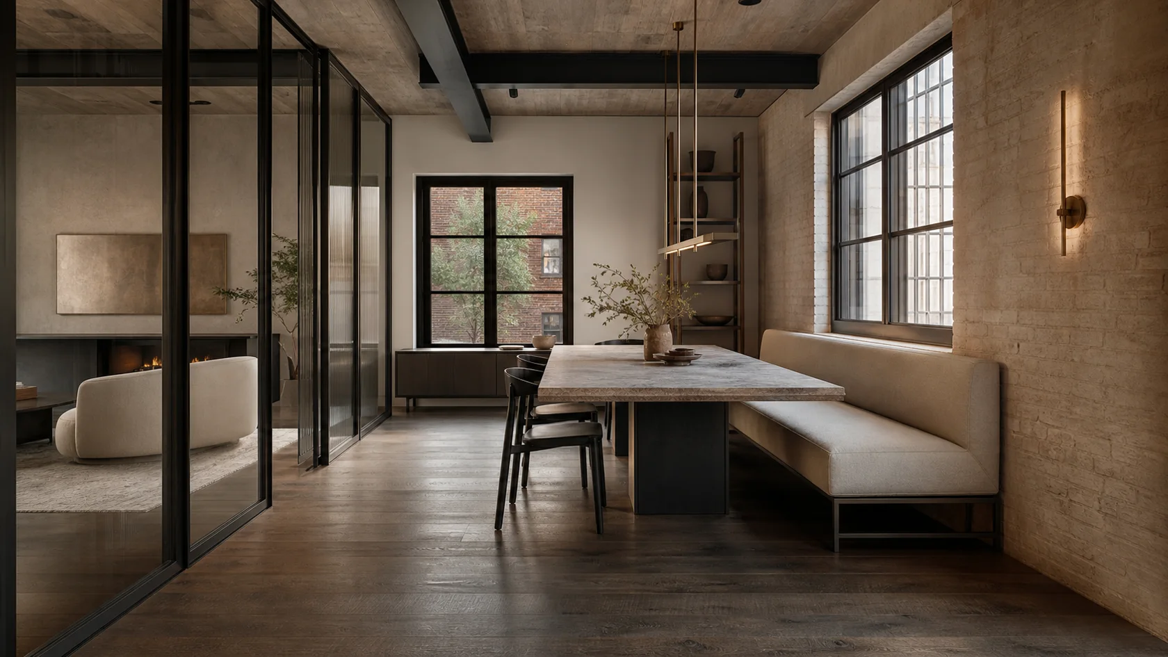 Tailored Banquette Industrial Chic Dining Room