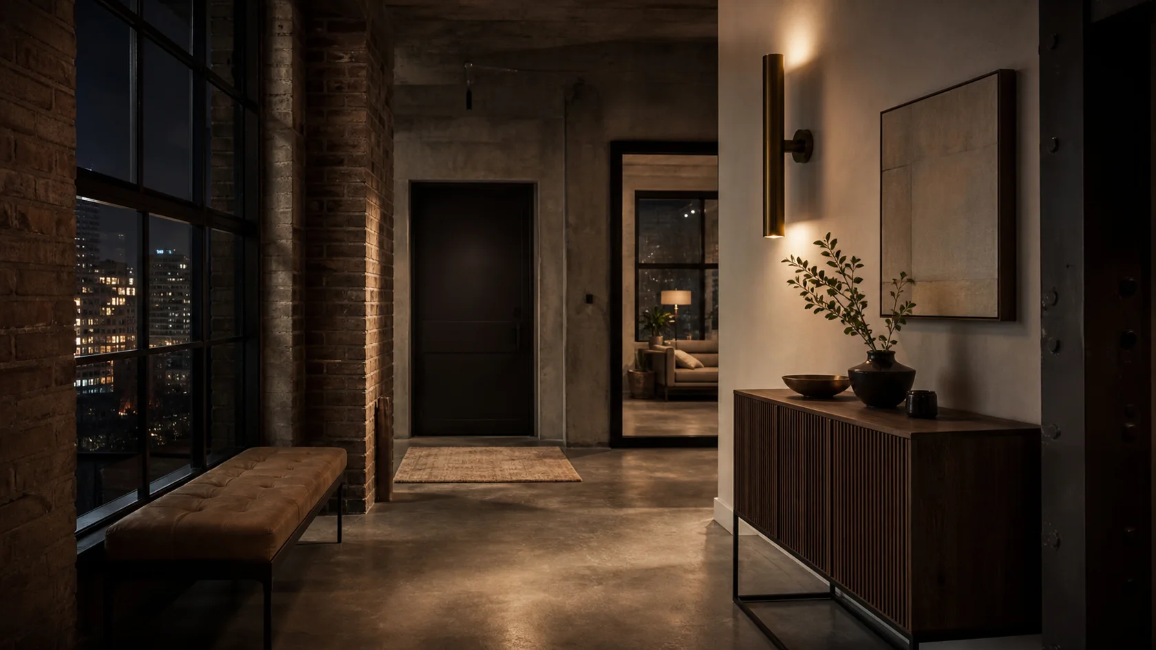 Night Bronze Industrial Chic Entryway & Hallway