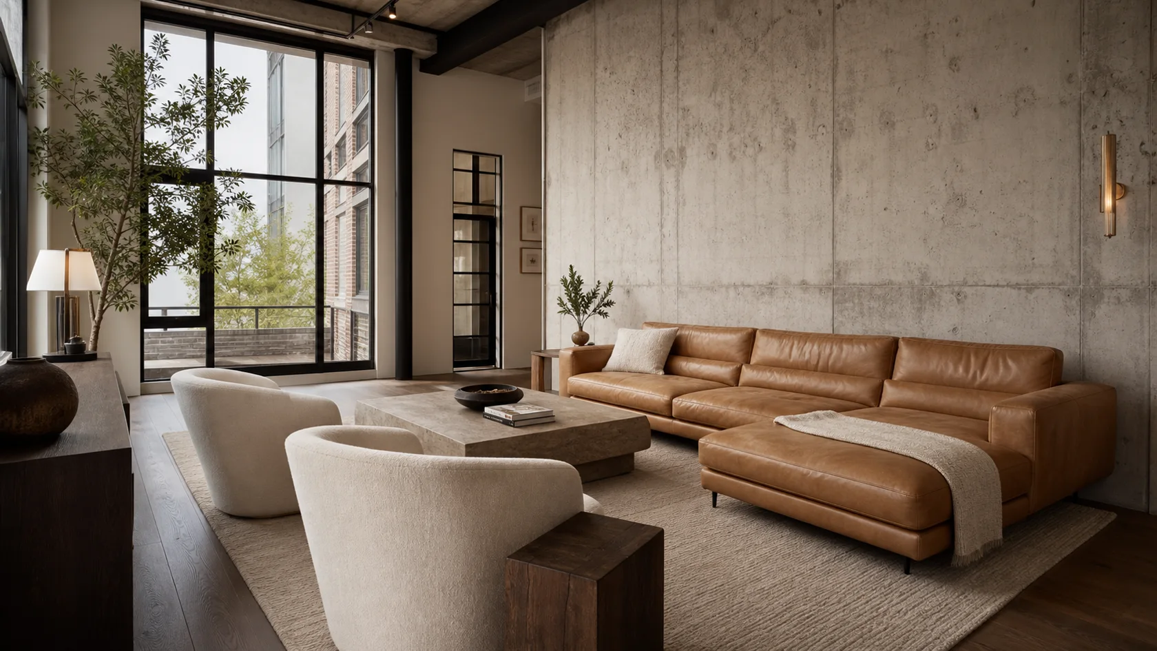 Tailored Leather Industrial Chic Living Room