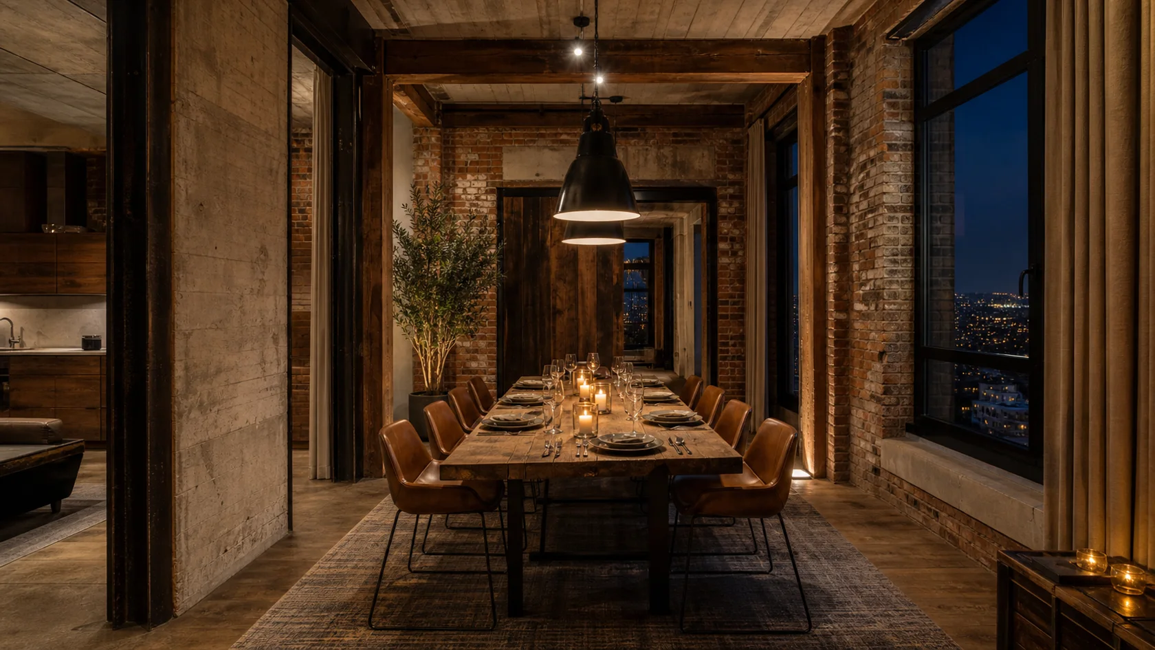 Evening Factory Industrial Dining Room