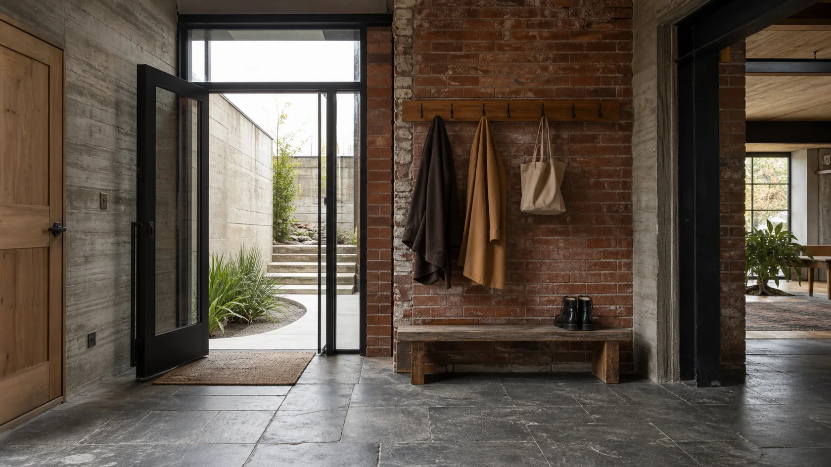 Brick Threshold Industrial Entryway & Hallway