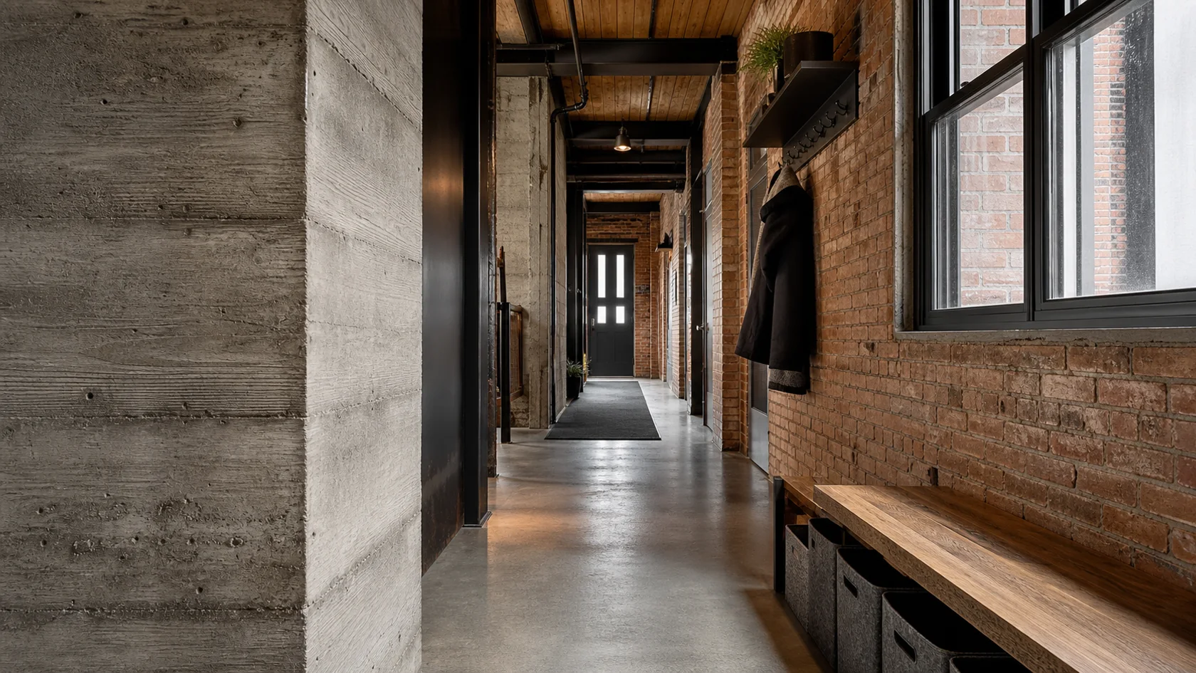 Narrow Factory Industrial Entryway & Hallway