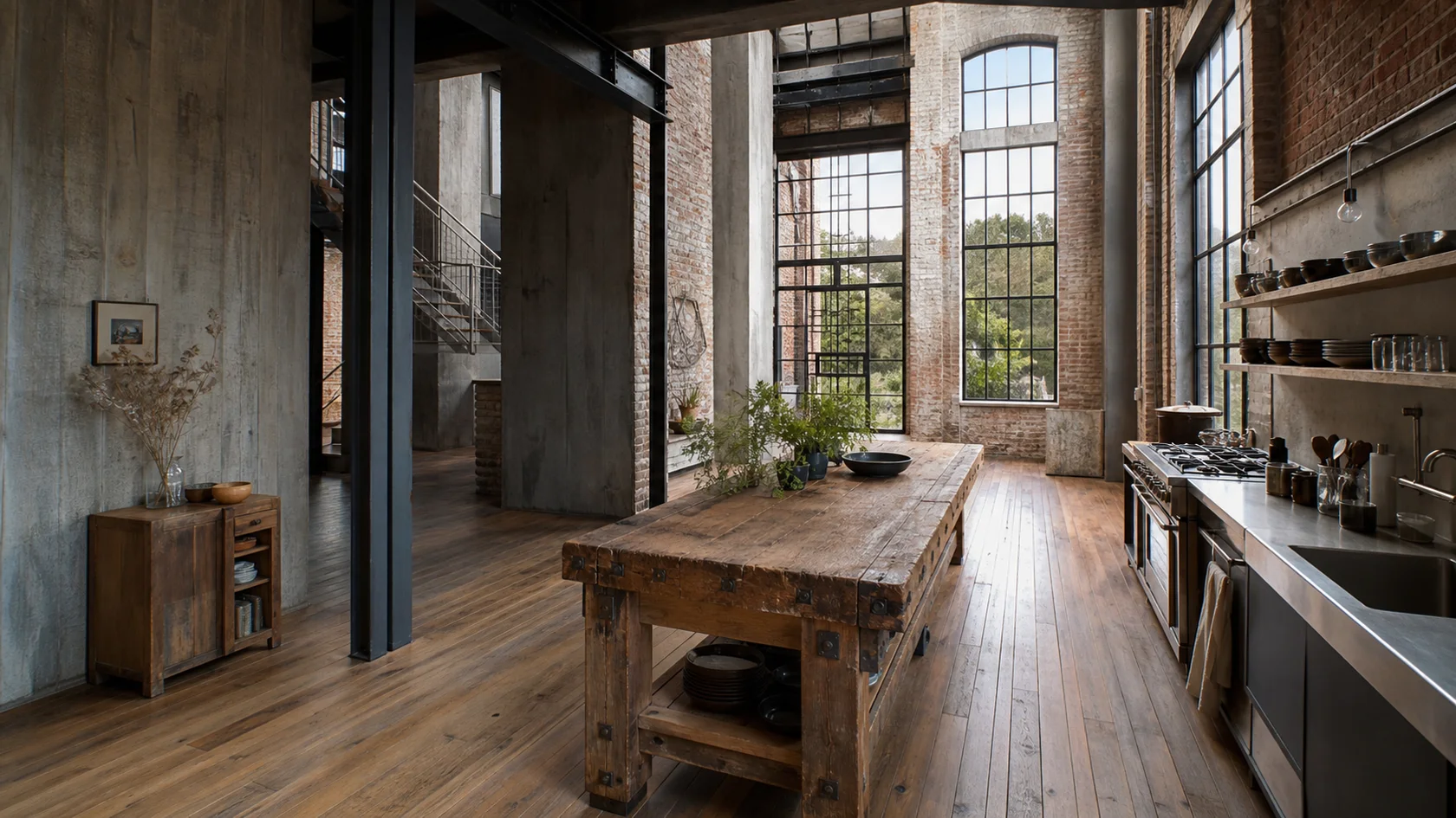 Timber Worktable Industrial Kitchen