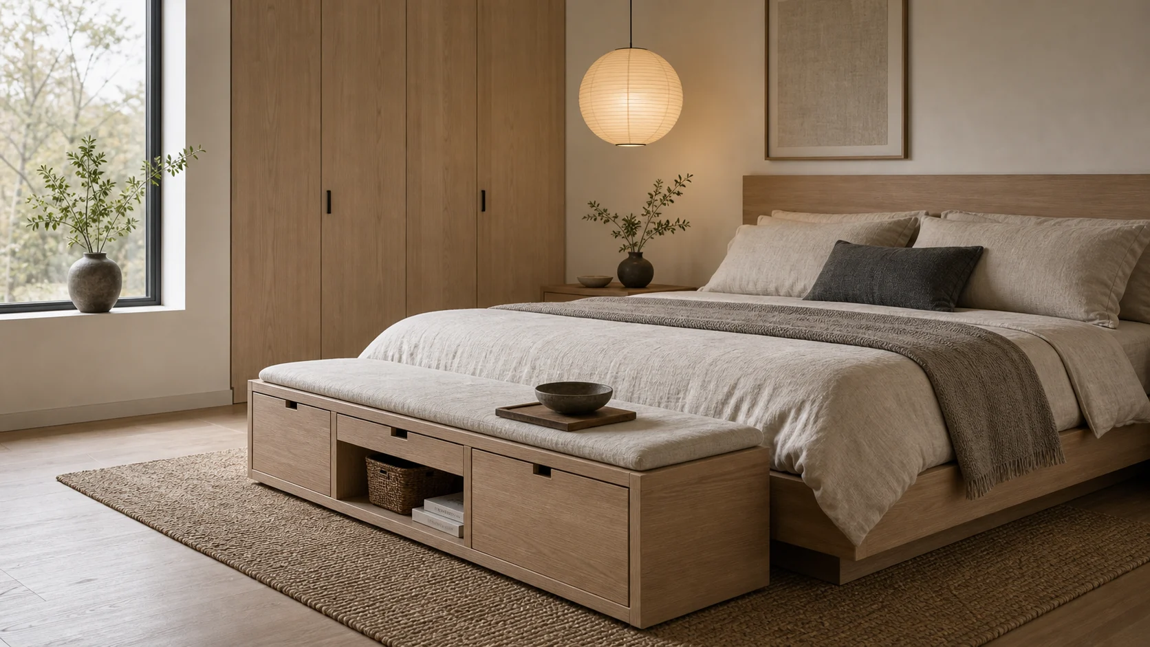 Paper light layer Japandi Bedroom