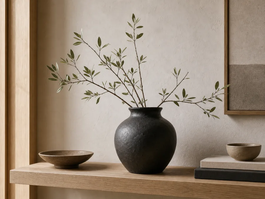 Black ceramic vessel for Japandi interior design