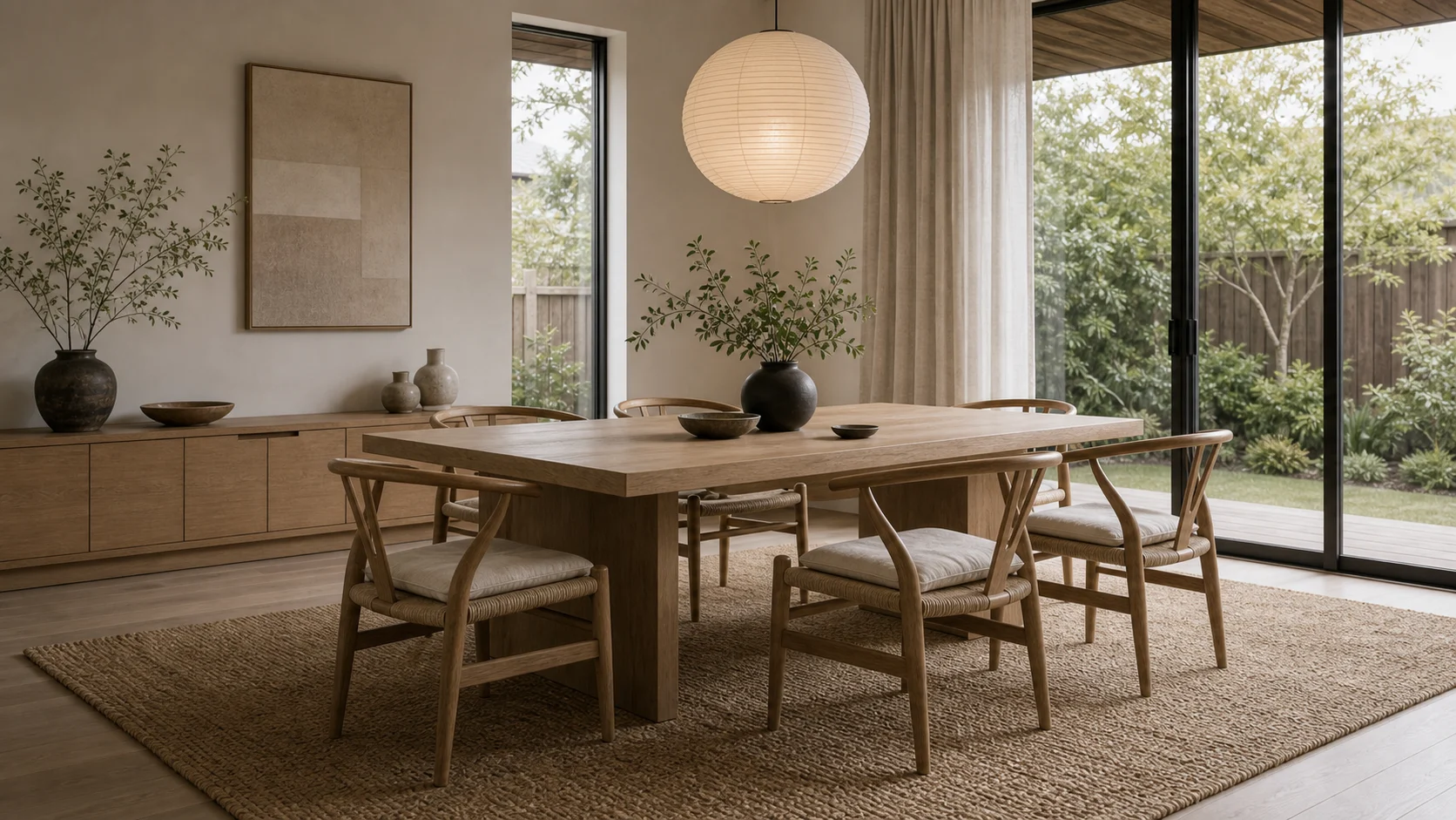 Woven texture in a Japandi dining room