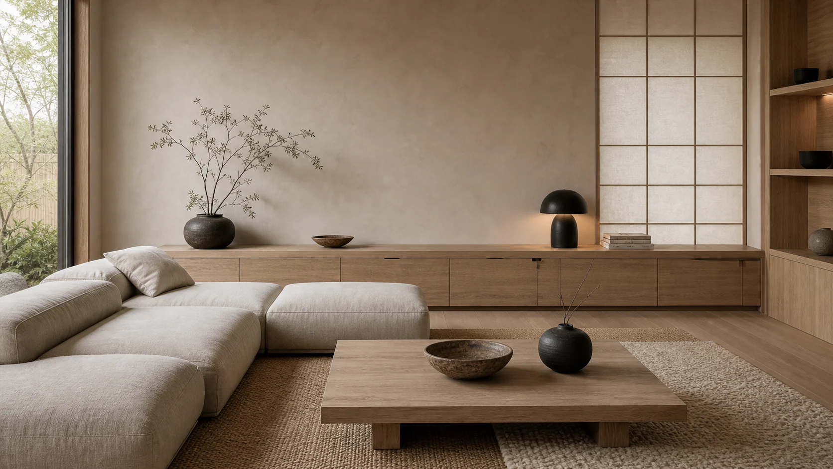 Calm storage wall Japandi Living Room