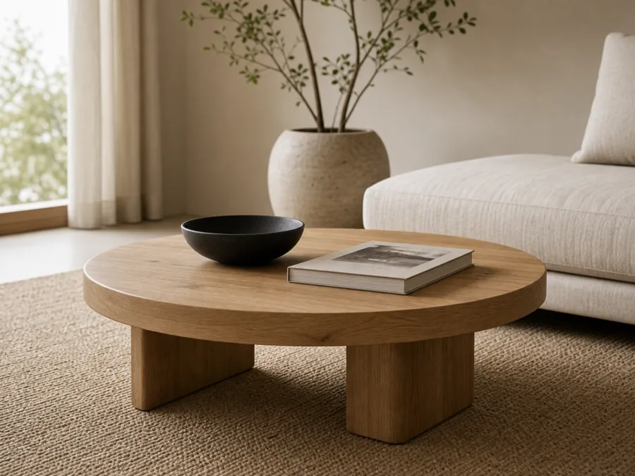 Low oak table for Japandi interior design