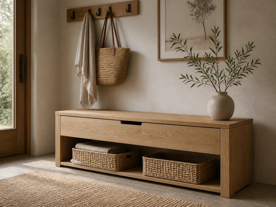 Storage bench for Japandi interior design