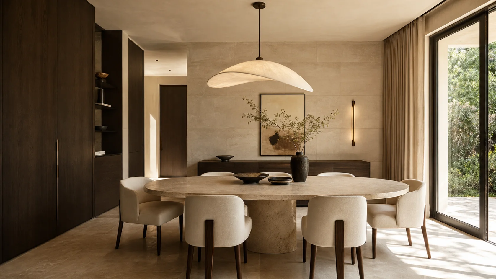 Sculptural Stone Luxe Modern Dining Room